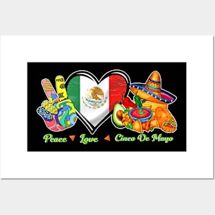 Peace Love Cinco De Mayo Party Fiesta Mexican Women Posters and Art